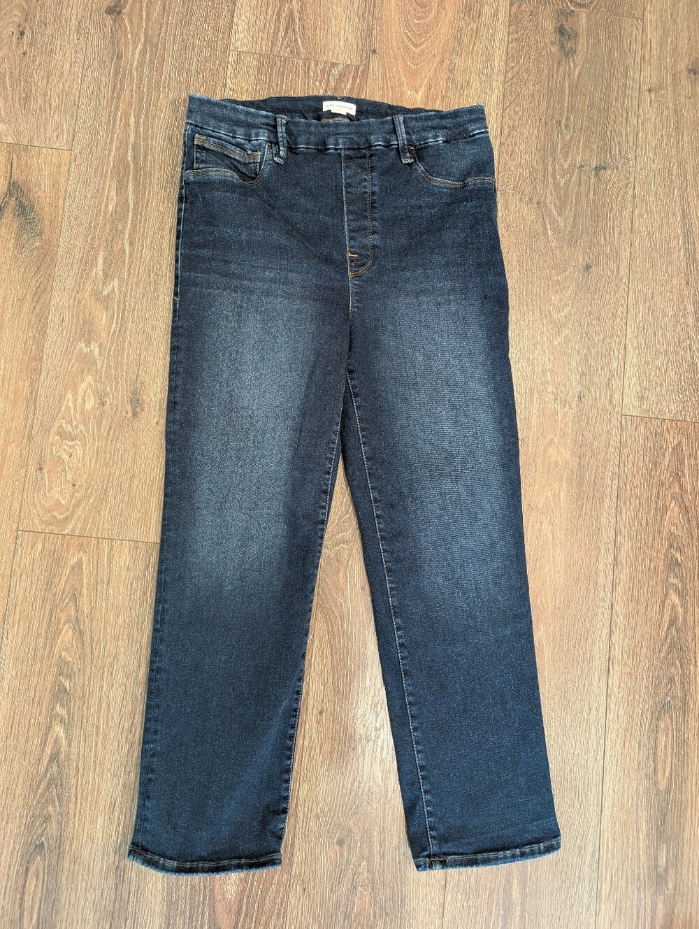 Good American Pull On Straight Leg Jeans XL Dark Wash Stretch Denim High Rise